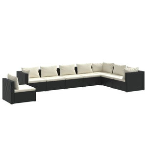 8-tlg. Garten-Lounge-Set mit Kissen Poly Rattan Schwarz