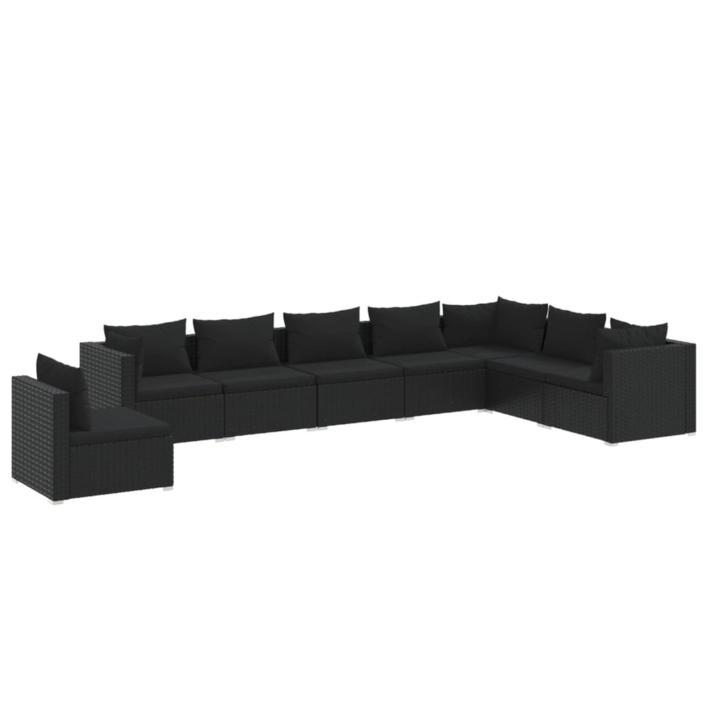 8-tlg. Garten-Lounge-Set mit Kissen Poly Rattan Schwarz