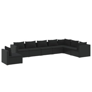 8-tlg. Garten-Lounge-Set mit Kissen Poly Rattan Schwarz