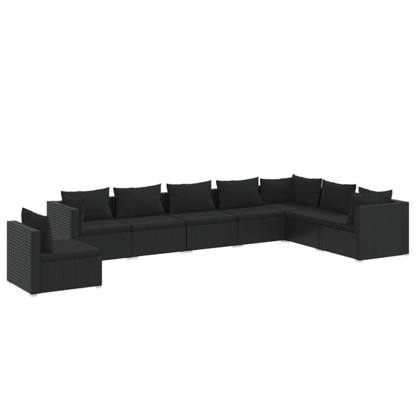 8-tlg. Garten-Lounge-Set mit Kissen Poly Rattan Schwarz