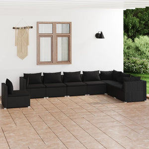 8-tlg. Garten-Lounge-Set mit Kissen Poly Rattan Schwarz