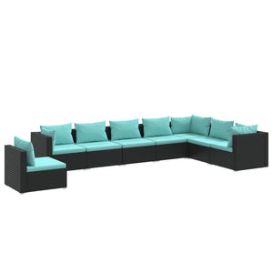 8-tlg. Garten-Lounge-Set mit Kissen Poly Rattan Schwarz