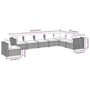 8-tlg. Garten-Lounge-Set mit Kissen Poly Rattan Schwarz