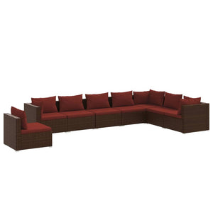 8-tlg. Garten-Lounge-Set mit Kissen Poly Rattan Braun