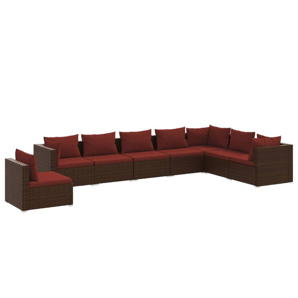 8-tlg. Garten-Lounge-Set mit Kissen Poly Rattan Braun