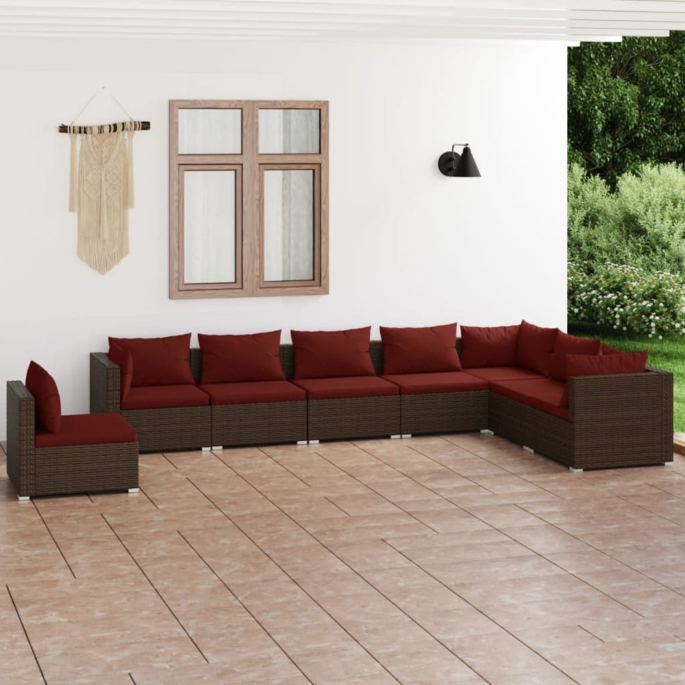 8-tlg. Garten-Lounge-Set mit Kissen Poly Rattan Braun