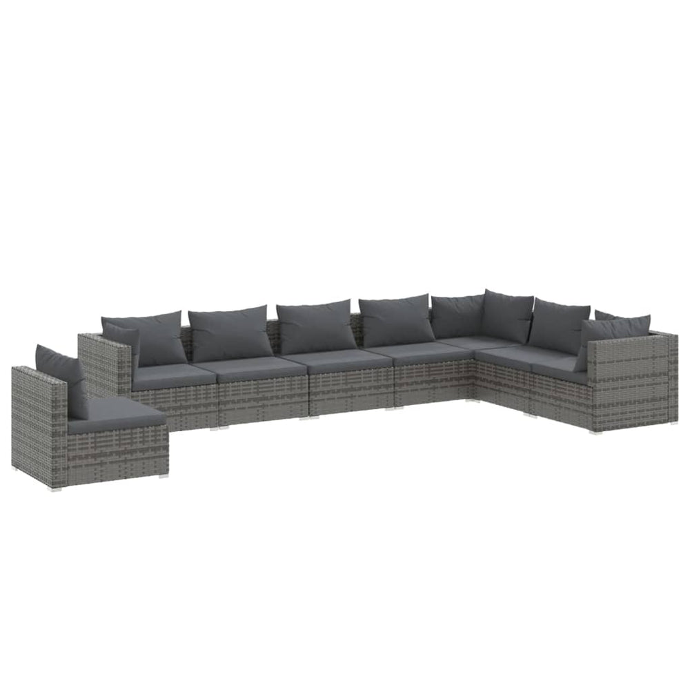 8-tlg. Garten-Lounge-Set mit Kissen Poly Rattan Grau