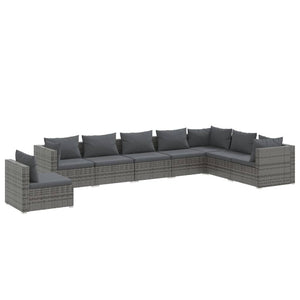 8-tlg. Garten-Lounge-Set mit Kissen Poly Rattan Grau