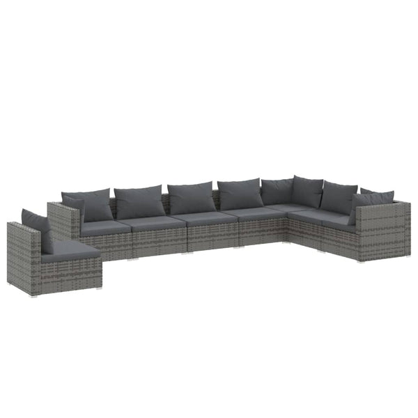 8-tlg. Garten-Lounge-Set mit Kissen Poly Rattan Grau