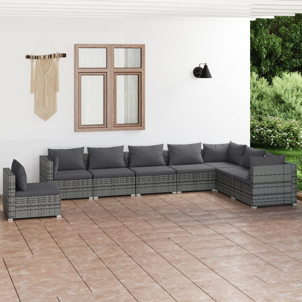 8-tlg. Garten-Lounge-Set mit Kissen Poly Rattan Grau