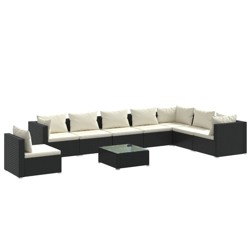 9-tlg. Garten-Lounge-Set mit Kissen Poly Rattan Schwarz