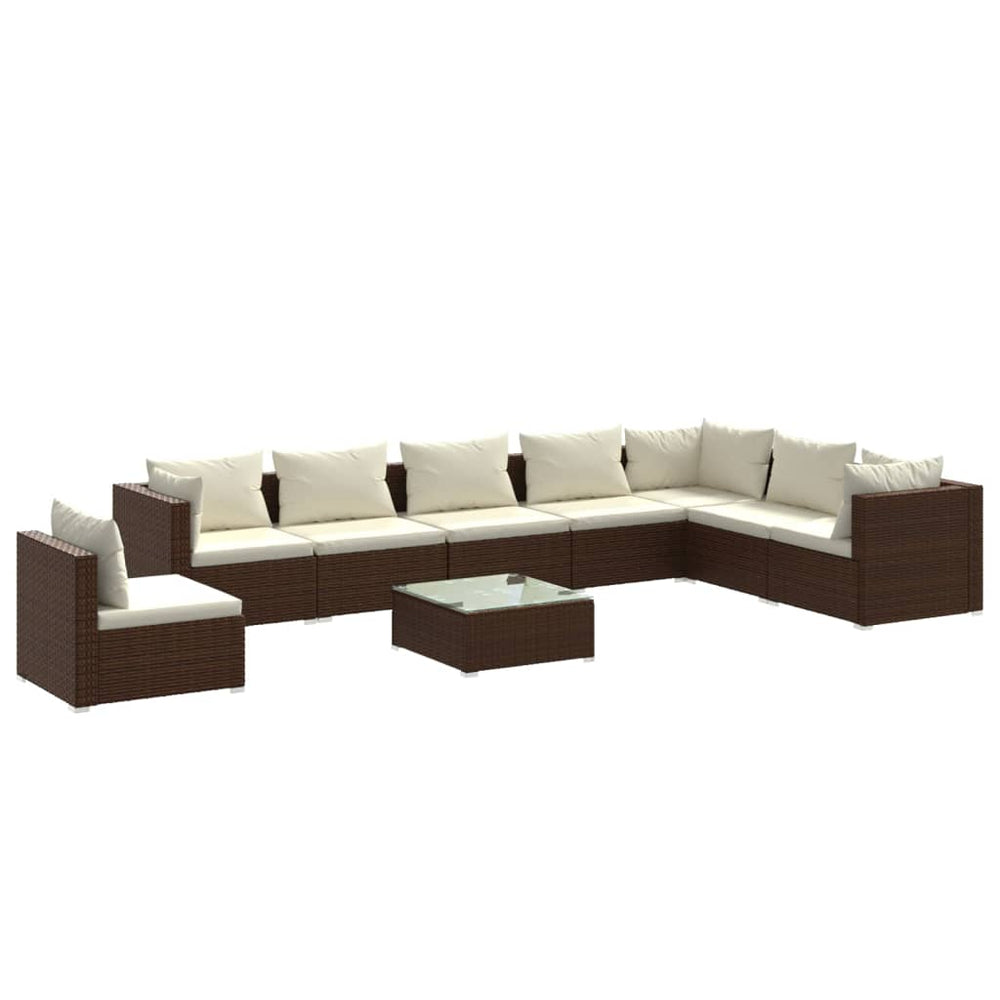 9-tlg. Garten-Lounge-Set mit Kissen Poly Rattan Braun