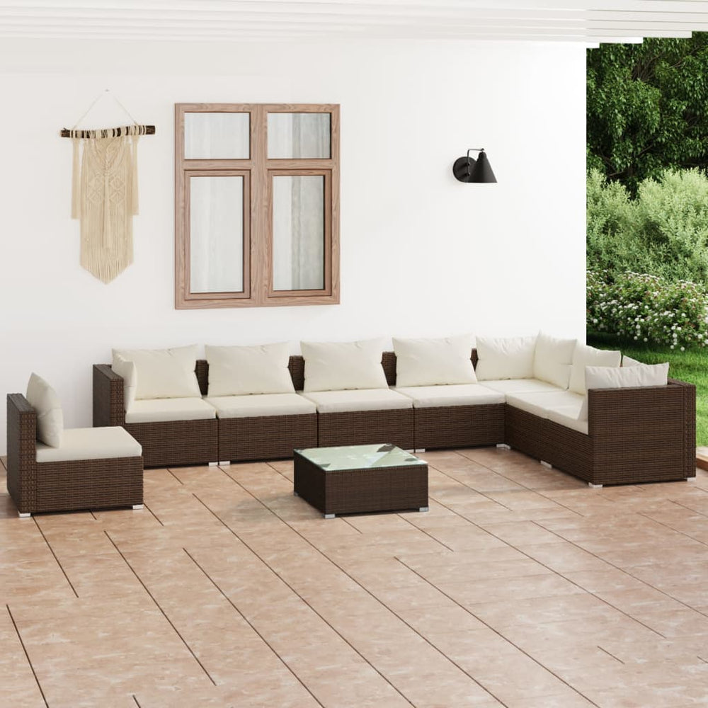 9-tlg. Garten-Lounge-Set mit Kissen Poly Rattan Braun