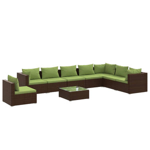 9-tlg. Garten-Lounge-Set mit Kissen Poly Rattan Braun