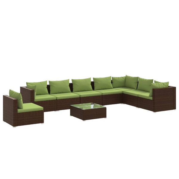 9-tlg. Garten-Lounge-Set mit Kissen Poly Rattan Braun