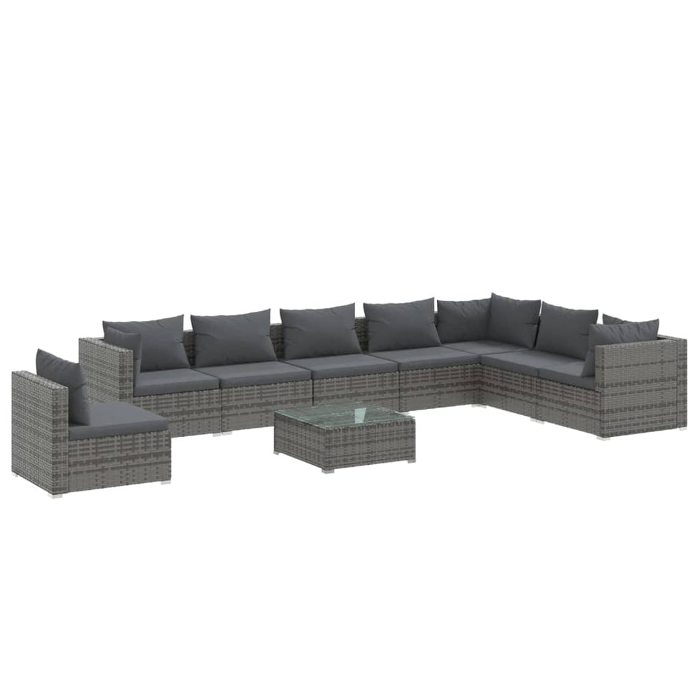 9-tlg. Garten-Lounge-Set mit Kissen Poly Rattan Grau