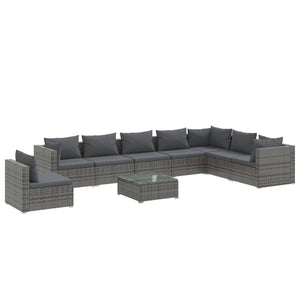 9-tlg. Garten-Lounge-Set mit Kissen Poly Rattan Grau