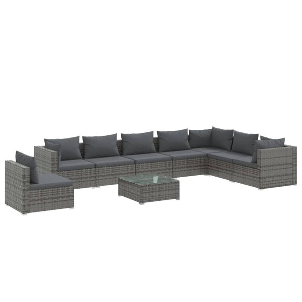 9-tlg. Garten-Lounge-Set mit Kissen Poly Rattan Grau