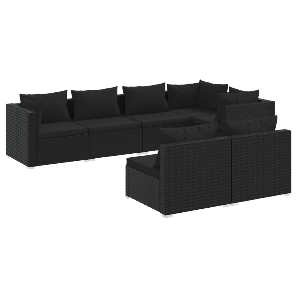 7-tlg. Garten-Lounge-Set mit Kissen Schwarz Poly Rattan