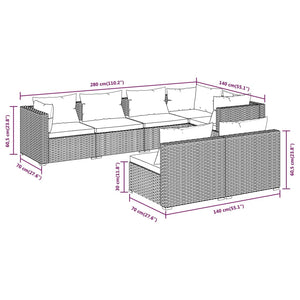 7-tlg. Garten-Lounge-Set mit Kissen Schwarz Poly Rattan