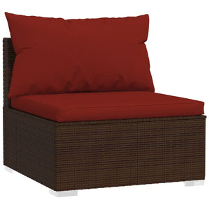 7-tlg. Garten-Lounge-Set mit Kissen Braun Poly Rattan