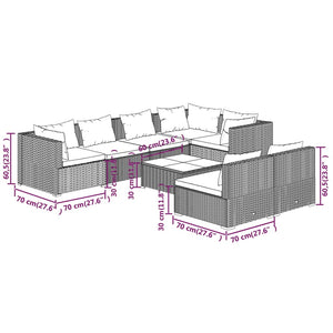 8-tlg. Garten-Lounge-Set mit Kissen Braun Poly Rattan