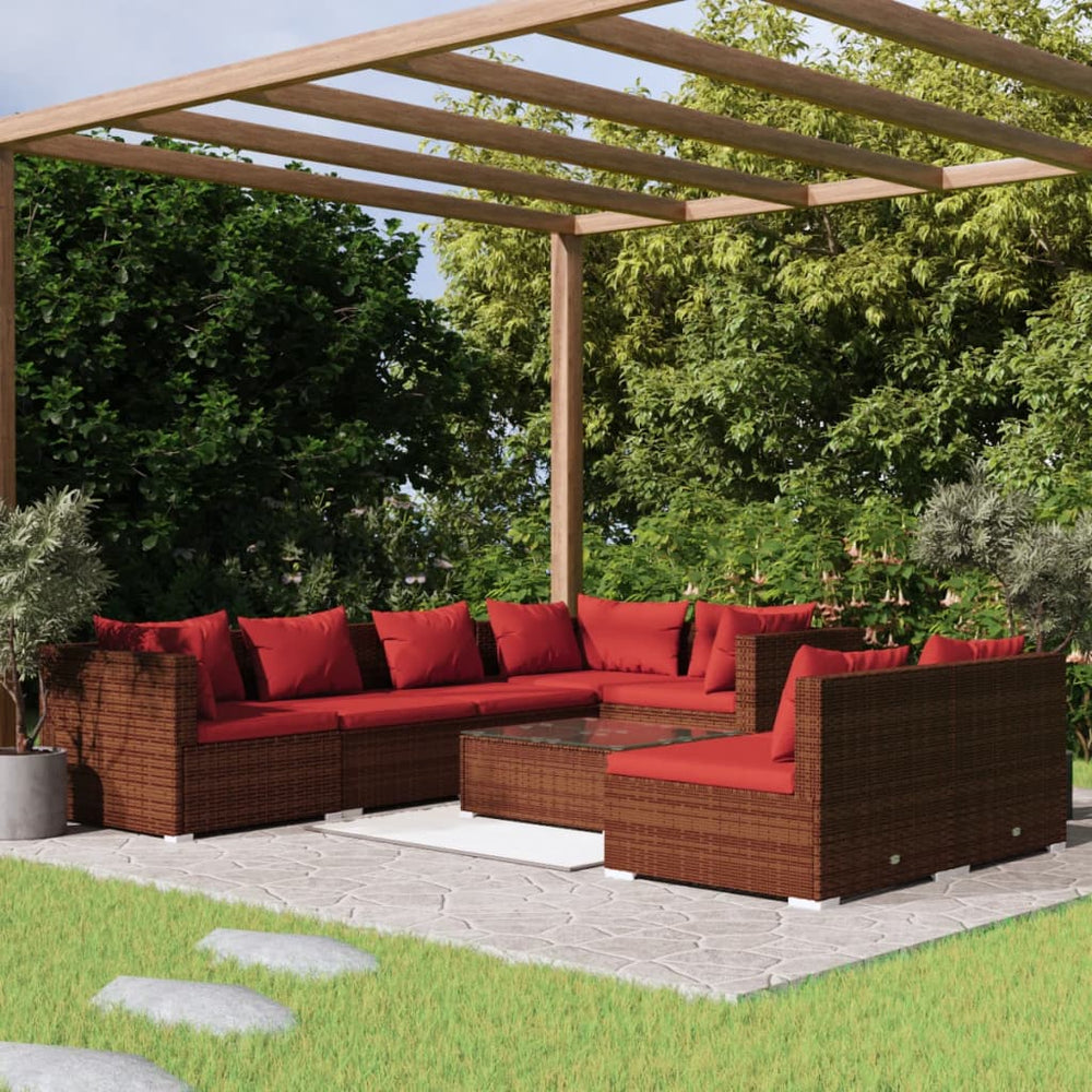 8-tlg. Garten-Lounge-Set mit Kissen Braun Poly Rattan