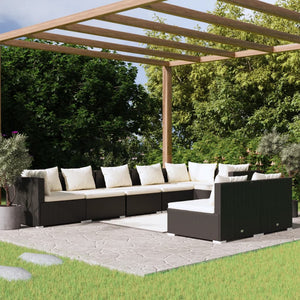 8-tlg. Garten-Lounge-Set mit Kissen Schwarz Poly Rattan
