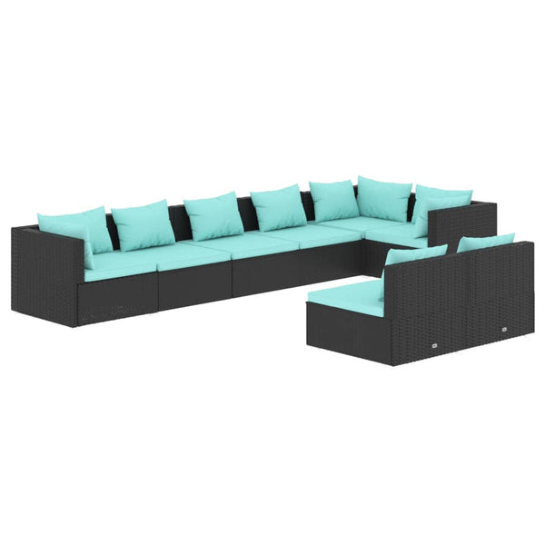 8-tlg. Garten-Lounge-Set mit Kissen Schwarz Poly Rattan