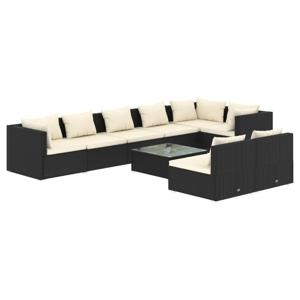 9-tlg. Garten-Lounge-Set mit Kissen Schwarz Poly Rattan