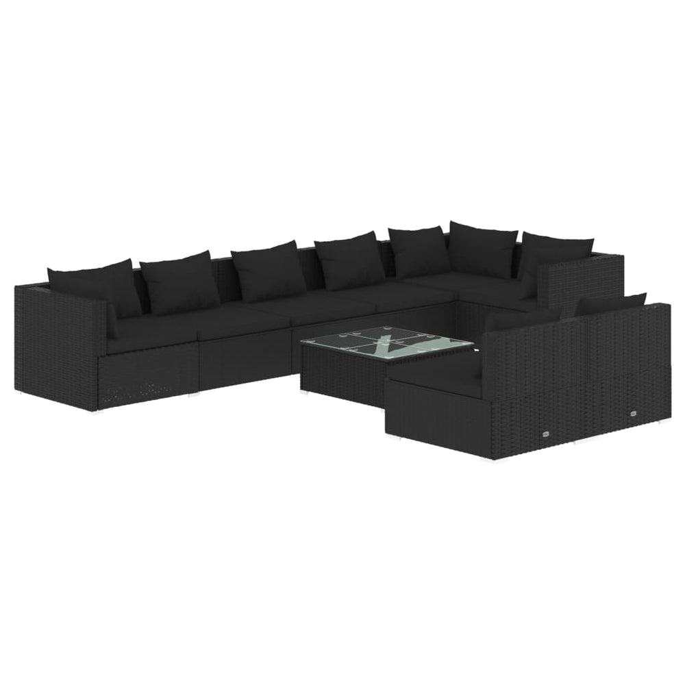 9-tlg. Garten-Lounge-Set mit Kissen Schwarz Poly Rattan