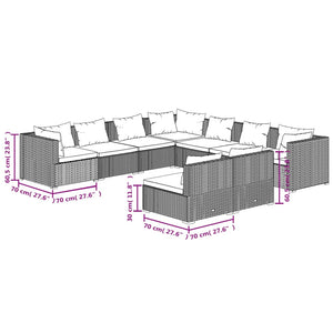 9-tlg. Garten-Lounge-Set mit Kissen Schwarz Poly Rattan