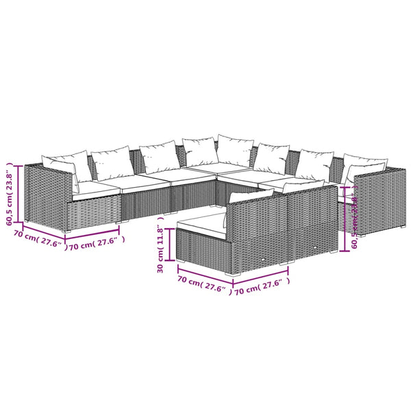 9-tlg. Garten-Lounge-Set mit Kissen Schwarz Poly Rattan