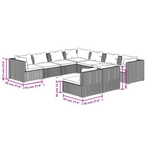 9-tlg. Garten-Lounge-Set mit Kissen Braun Poly Rattan