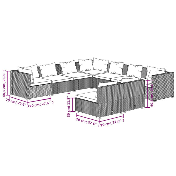 9-tlg. Garten-Lounge-Set mit Kissen Braun Poly Rattan