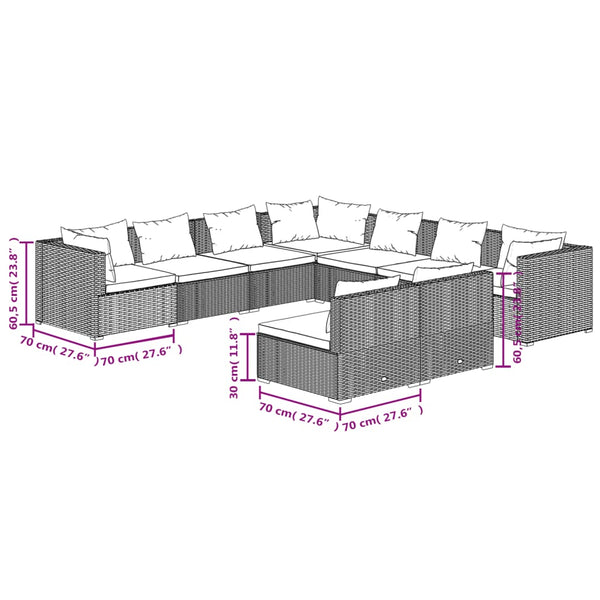 9-tlg. Garten-Lounge-Set mit Kissen Braun Poly Rattan