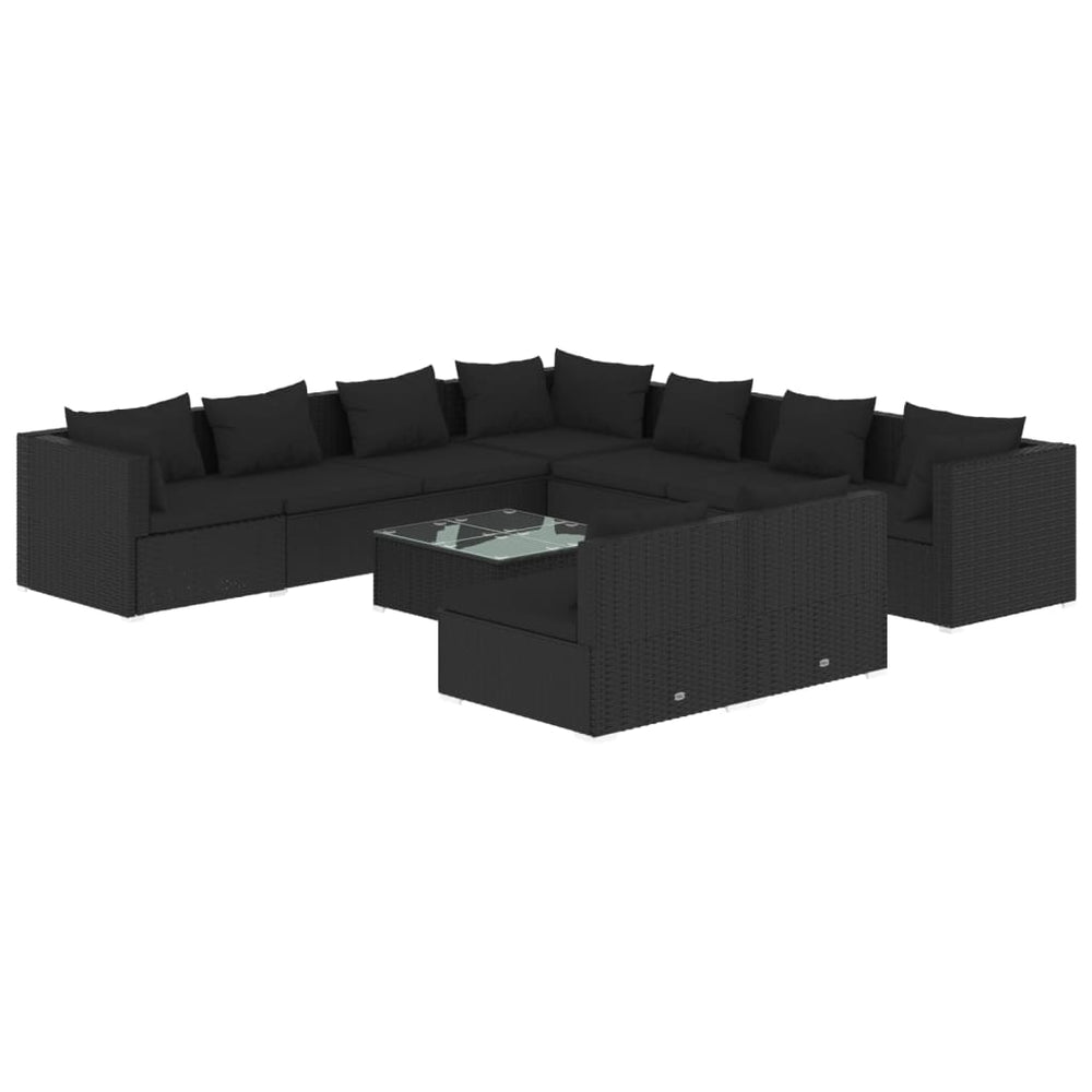 10-tlg. Garten-Lounge-Set mit Kissen Schwarz Poly Rattan