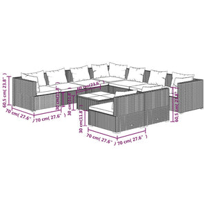 10-tlg. Garten-Lounge-Set mit Kissen Schwarz Poly Rattan