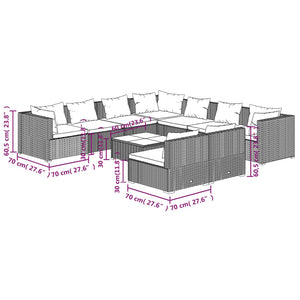 10-tlg. Garten-Lounge-Set mit Kissen Schwarz Poly Rattan