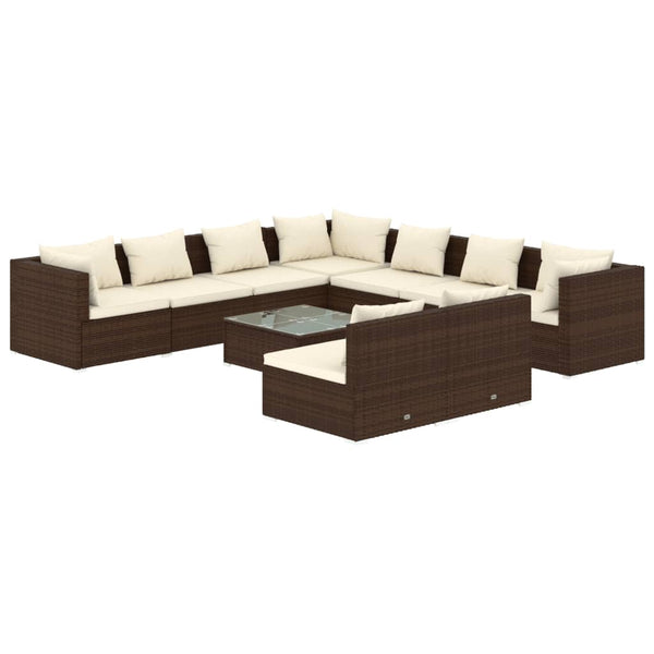 10-tlg. Garten-Lounge-Set mit Kissen Braun Poly Rattan