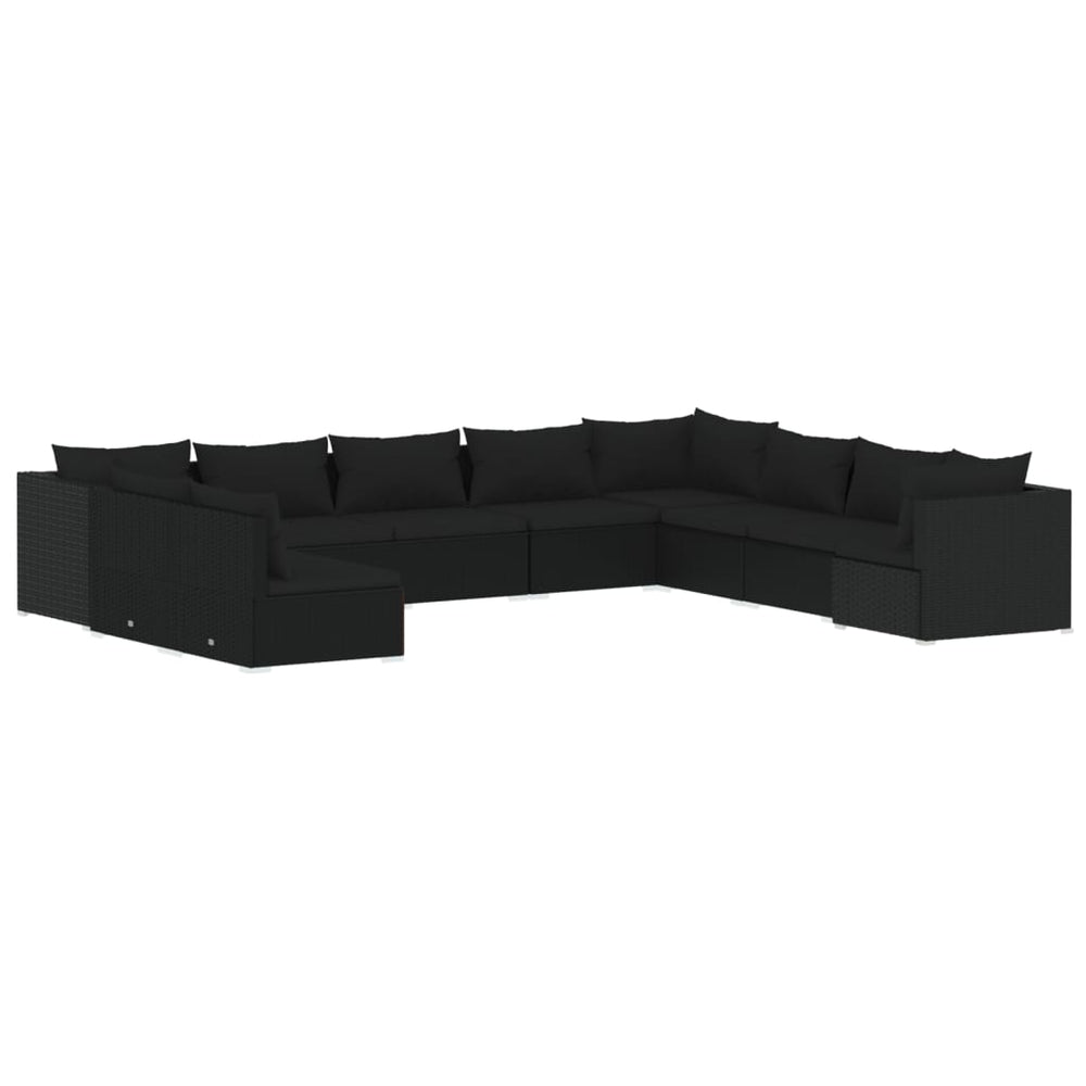 10-tlg. Garten-Lounge-Set mit Kissen Schwarz Poly Rattan