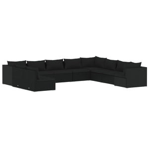 10-tlg. Garten-Lounge-Set mit Kissen Schwarz Poly Rattan