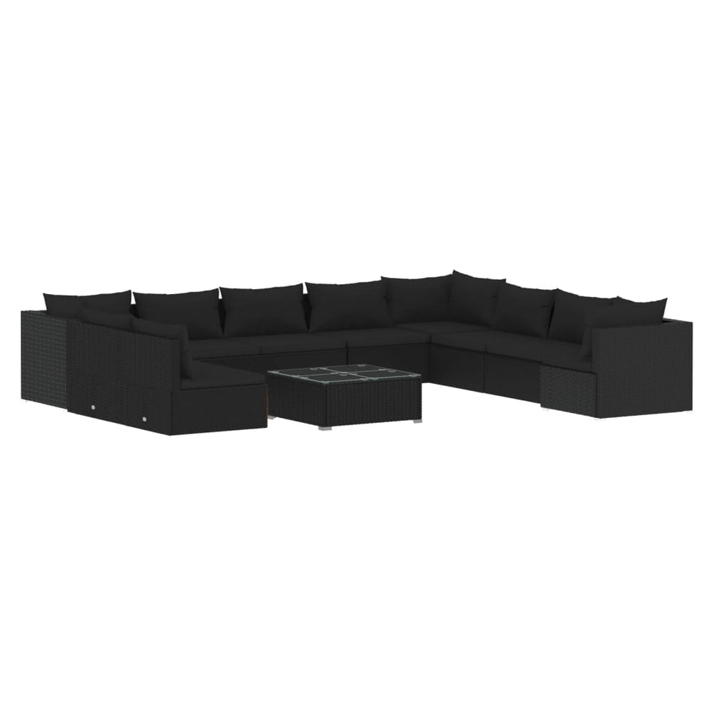 11-tlg. Garten-Lounge-Set mit Kissen Schwarz Poly Rattan