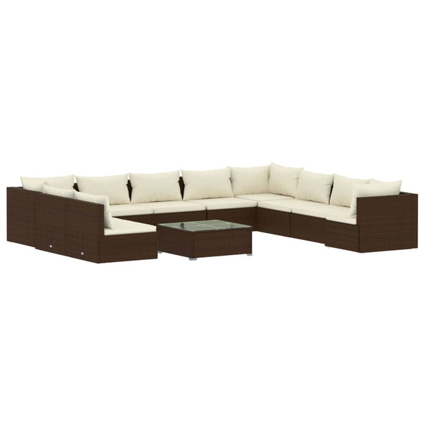 11-tlg. Garten-Lounge-Set mit Kissen Braun Poly Rattan