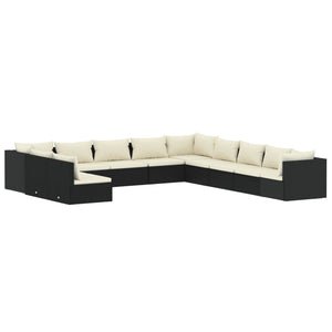 11-tlg. Garten-Lounge-Set mit Kissen Schwarz Poly Rattan