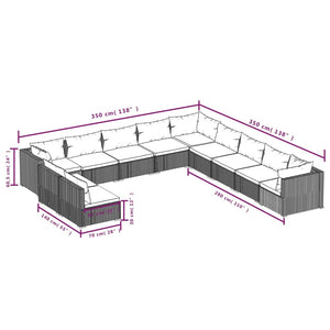 11-tlg. Garten-Lounge-Set mit Kissen Schwarz Poly Rattan