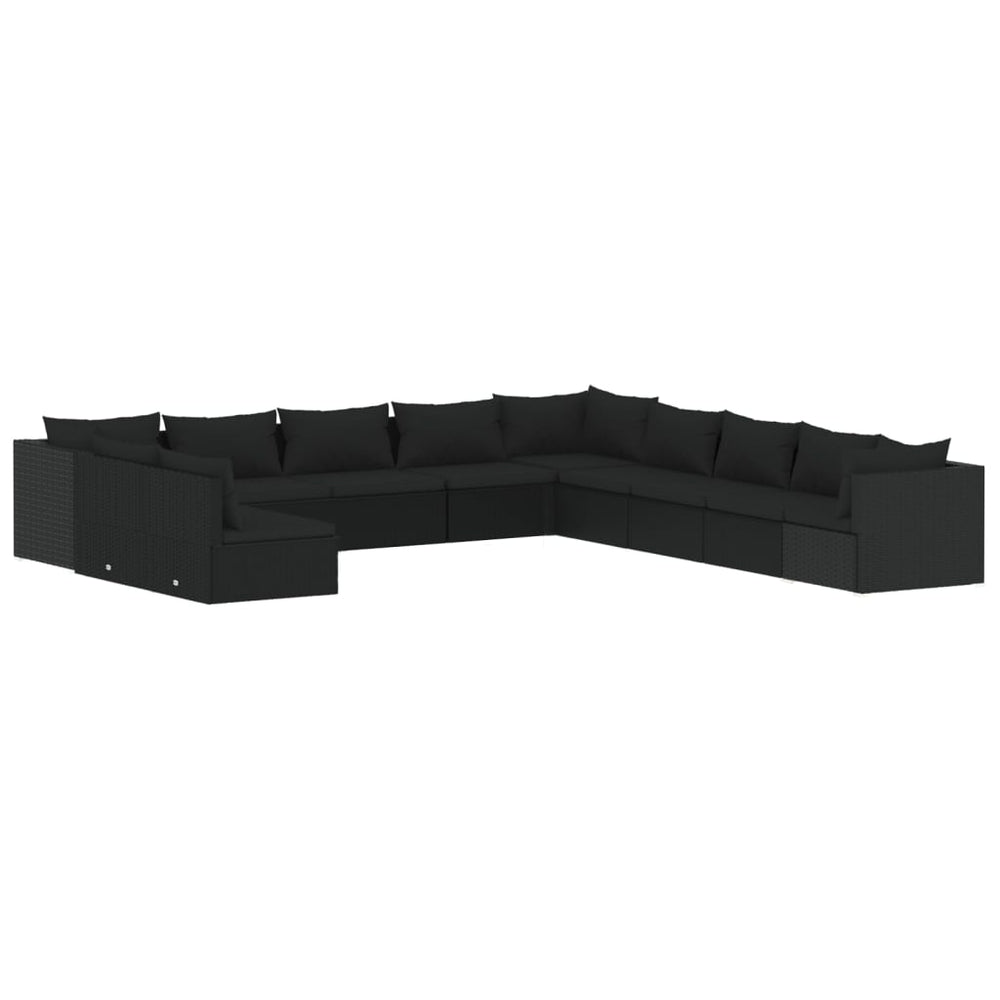 11-tlg. Garten-Lounge-Set mit Kissen Schwarz Poly Rattan