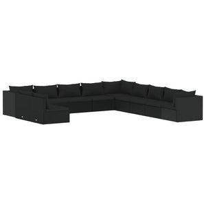 11-tlg. Garten-Lounge-Set mit Kissen Schwarz Poly Rattan