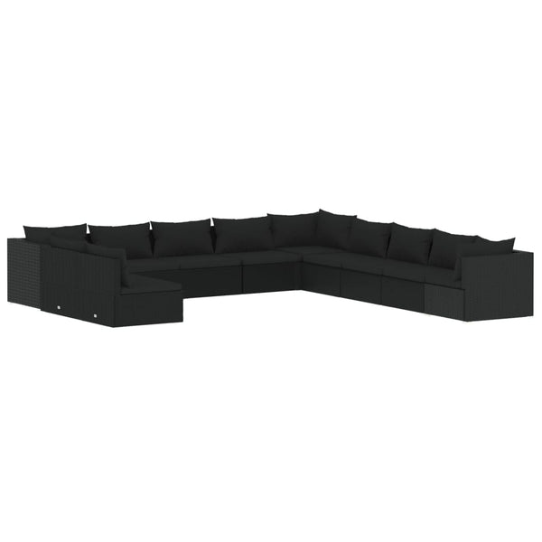11-tlg. Garten-Lounge-Set mit Kissen Schwarz Poly Rattan