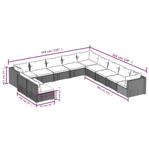 11-tlg. Garten-Lounge-Set mit Kissen Schwarz Poly Rattan